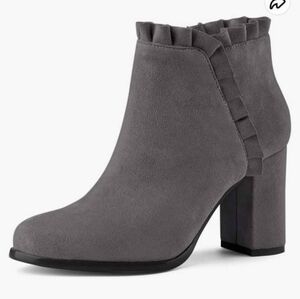 Womens Juniors Chunky/Block Heel Ruffle Ankle Boots, Booties, Heel Booties Grey